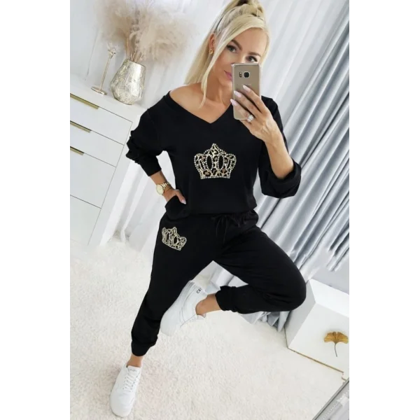 Kadın Uzun Kollu V Yakalı Desenli Viskon Iki Iplik Bluz Ve Pantolon Ikili Takım