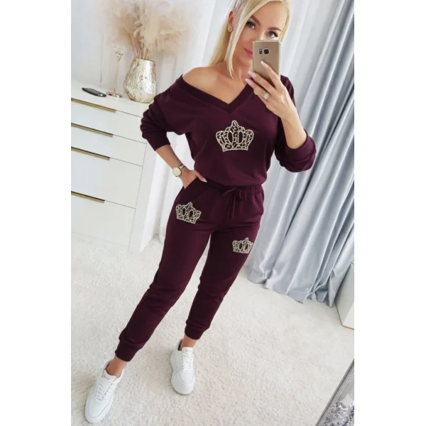 Kadın Uzun Kollu V Yakalı Desenli Viskon Iki Iplik Bluz Ve Pantolon Ikili Takım