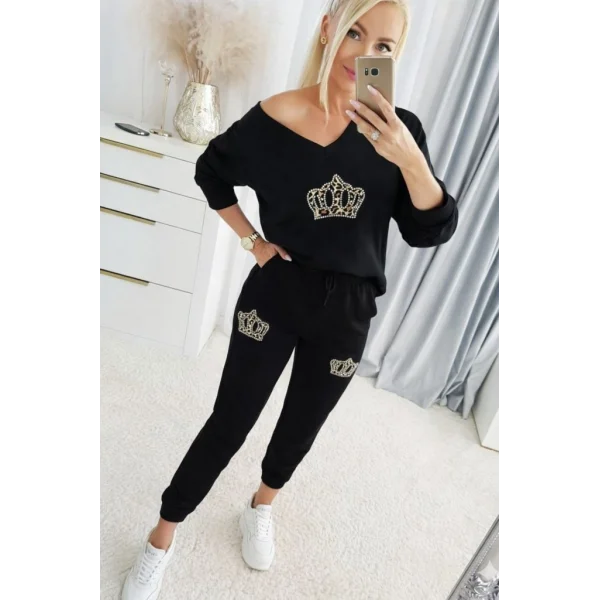 Kadın Uzun Kollu V Yakalı Desenli Viskon Iki Iplik Bluz Ve Pantolon Ikili Takım