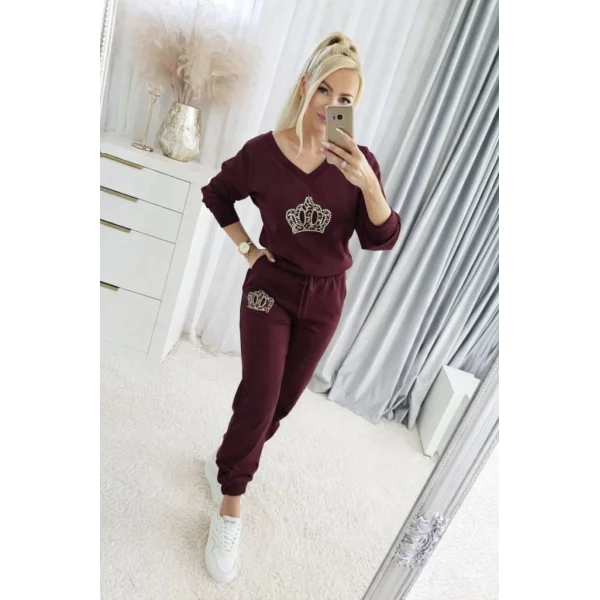 Kadın Uzun Kollu V Yakalı Desenli Viskon Iki Iplik Bluz Ve Pantolon Ikili Takım