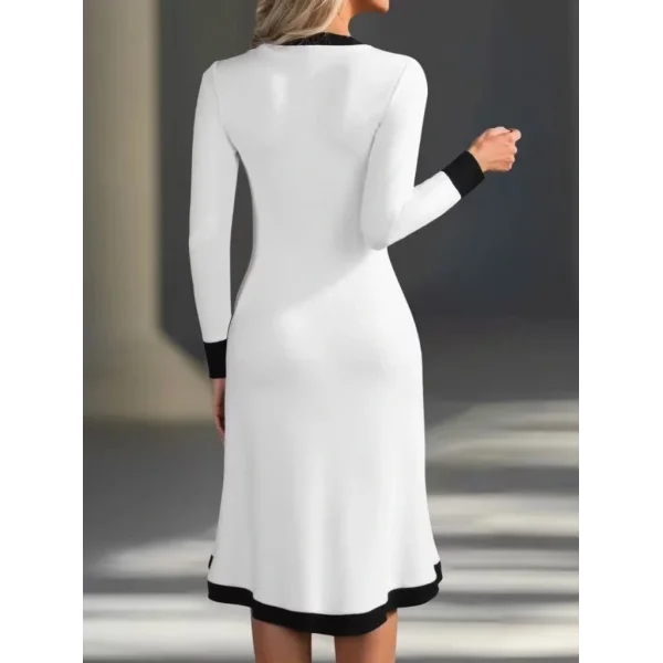 Kadın Uzun Kollu V Yakalı Düğmeli Midi Modal Elbise