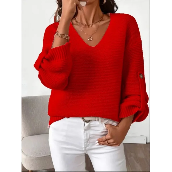 Kadın Uzun Kollu V Yakalı Düğmeli Triko Bluz