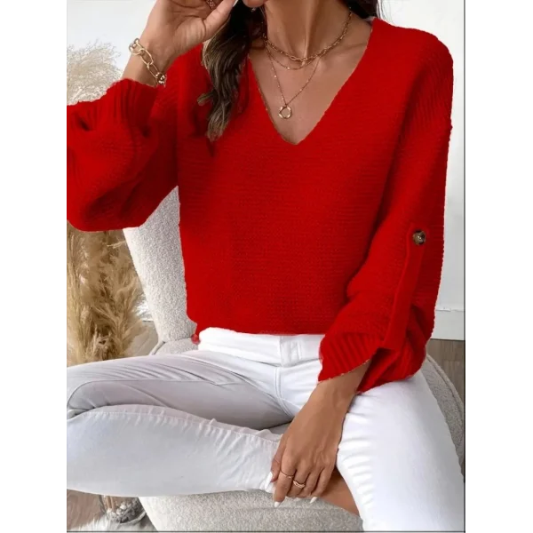 Kadın Uzun Kollu V Yakalı Düğmeli Triko Bluz