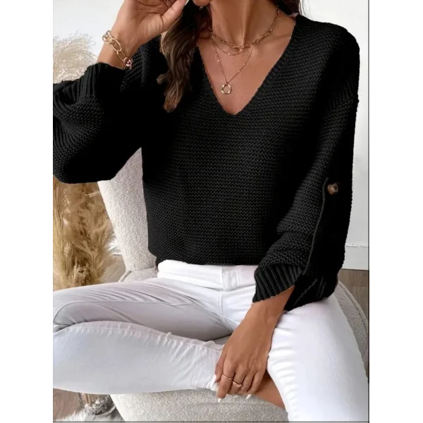 Kadın Uzun Kollu V Yakalı Düğmeli Triko Bluz