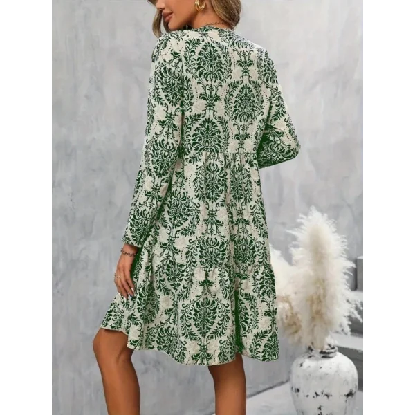 Kadın Uzun Kollu V Yakalı Fırfırlı Mini Süprem Elbise