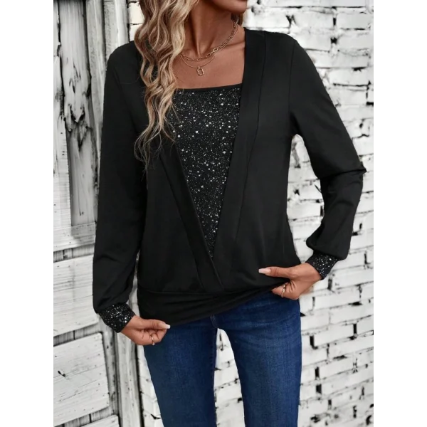 Kadın Uzun Kollu V Yakalı Içi Süprem Desenli Dışı Viskon Bluz