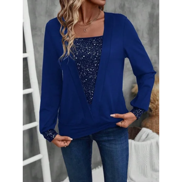 Kadın Uzun Kollu V Yakalı Içi Süprem Desenli Dışı Viskon Bluz