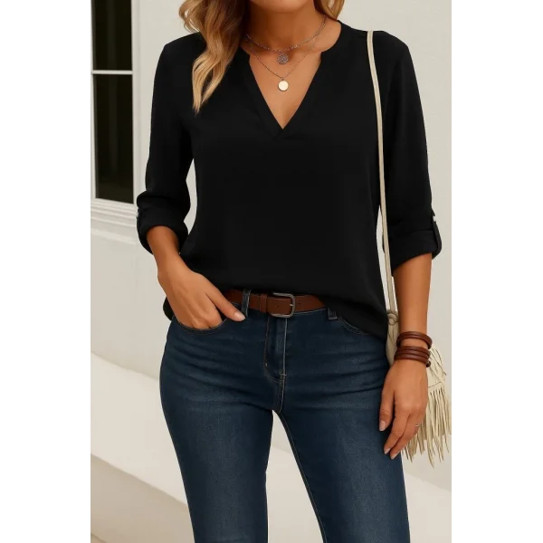 Kadın Uzun Kollu V Yakalı Ithal Krep Bluz