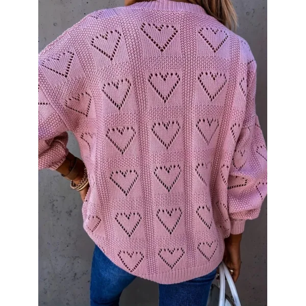 Kadın Uzun Kollu V Yakalı Kalpli Salaş Triko Bluz