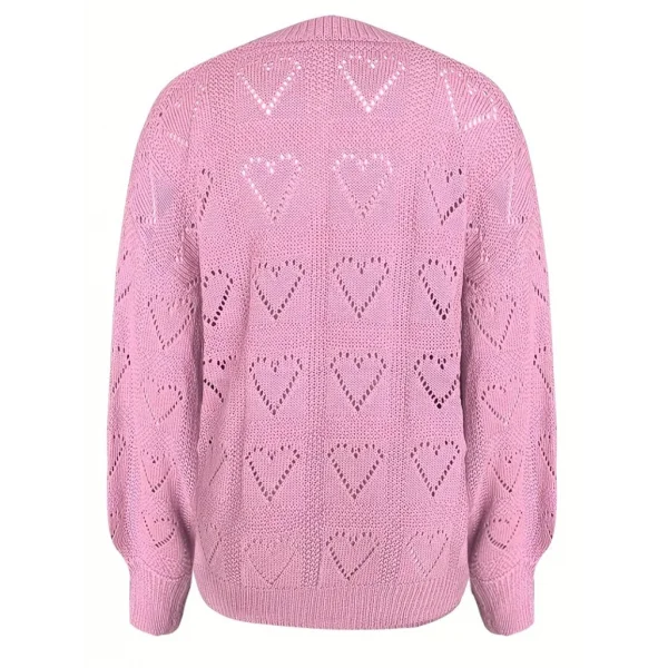 Kadın Uzun Kollu V Yakalı Kalpli Salaş Triko Bluz