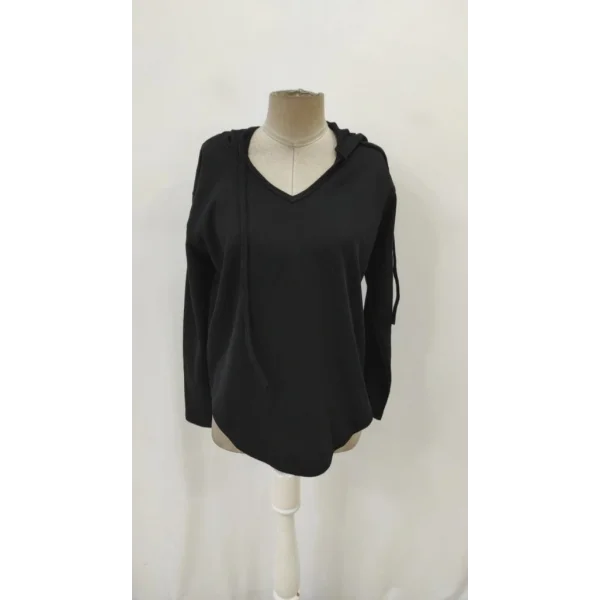 Kadın Uzun Kollu V Yakalı Kapşonlu Waffle Bluz