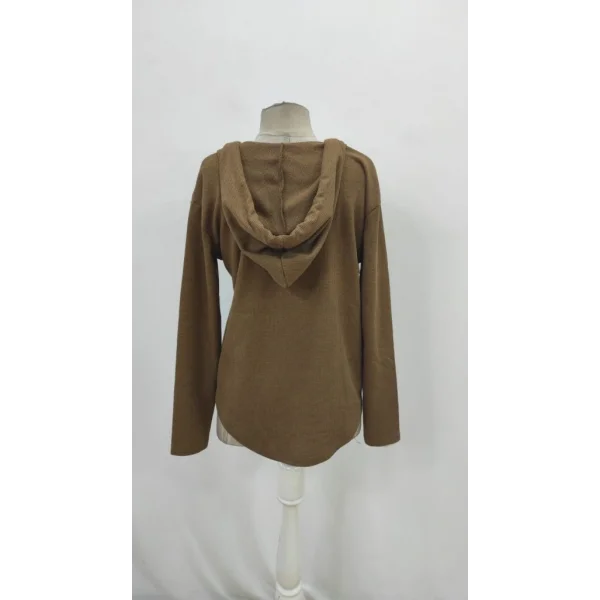 Kadın Uzun Kollu V Yakalı Kapşonlu Waffle Bluz