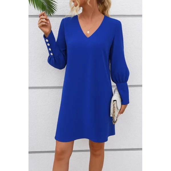 Kadın Uzun Kollu V Yakalı Kısa Ithal Krep Elbise