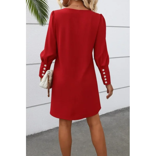 Kadın Uzun Kollu V Yakalı Kısa Ithal Krep Elbise