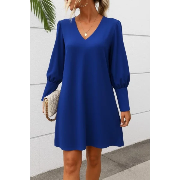 Kadın Uzun Kollu V Yakalı Kısa Ithal Krep Elbise