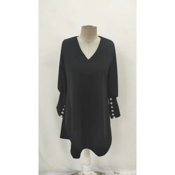 Kadın Uzun Kollu V Yakalı Kısa Ithal Krep Elbise