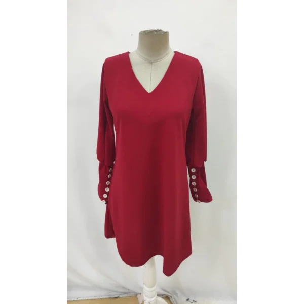 Kadın Uzun Kollu V Yakalı Kısa Ithal Krep Elbise