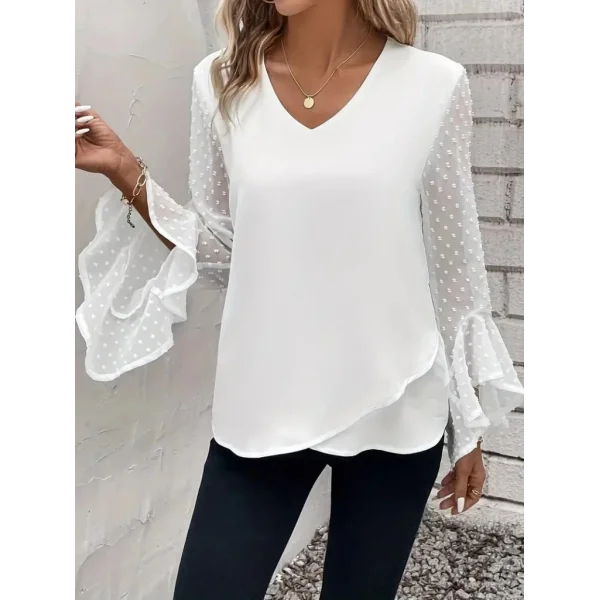 Kadın Uzun Kollu V Yakalı Kolları Ispanyol Detayı Sandy Bluz
