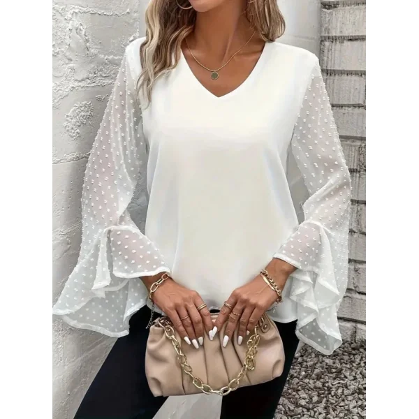 Kadın Uzun Kollu V Yakalı Kolları Ispanyol Detayı Sandy Bluz