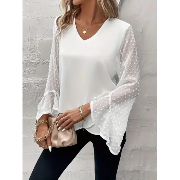 Kadın Uzun Kollu V Yakalı Kolları Ispanyol Detayı Sandy Bluz
