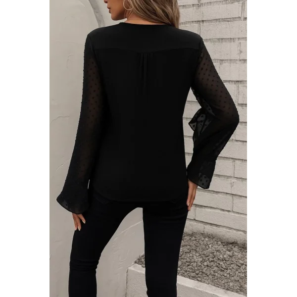 Kadın Uzun Kollu V Yakalı Kolları Ispanyol Detayı Sandy Bluz