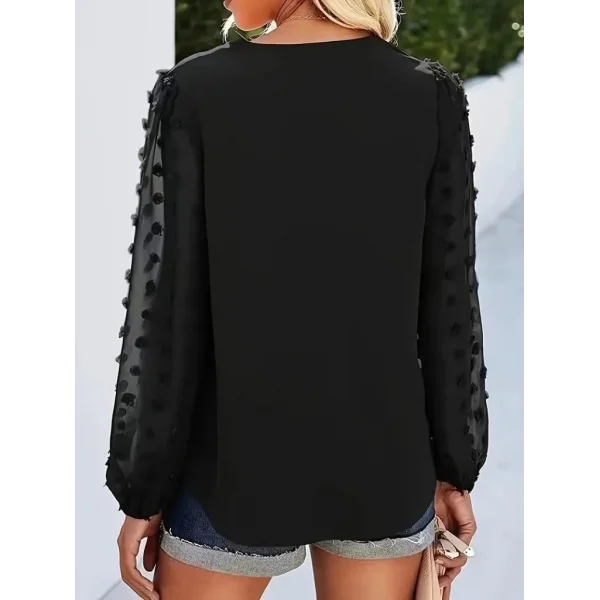 Kadın Uzun Kollu V Yakalı Kolları Popon Detaylı Sandy Bluz