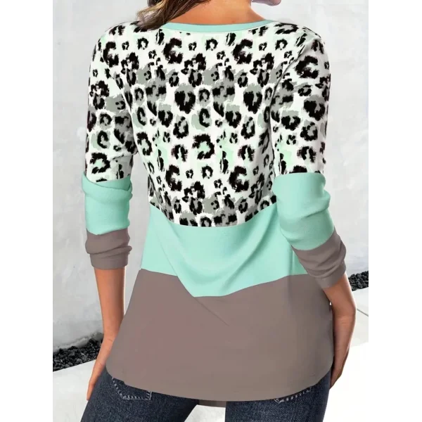 Kadın Uzun Kollu V Yakalı Leopar Baskılı şardonlu Dalgıç Bluz