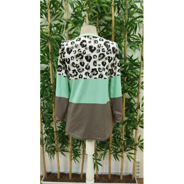 Kadın Uzun Kollu V Yakalı Leopar Baskılı şardonlu Dalgıç Bluz