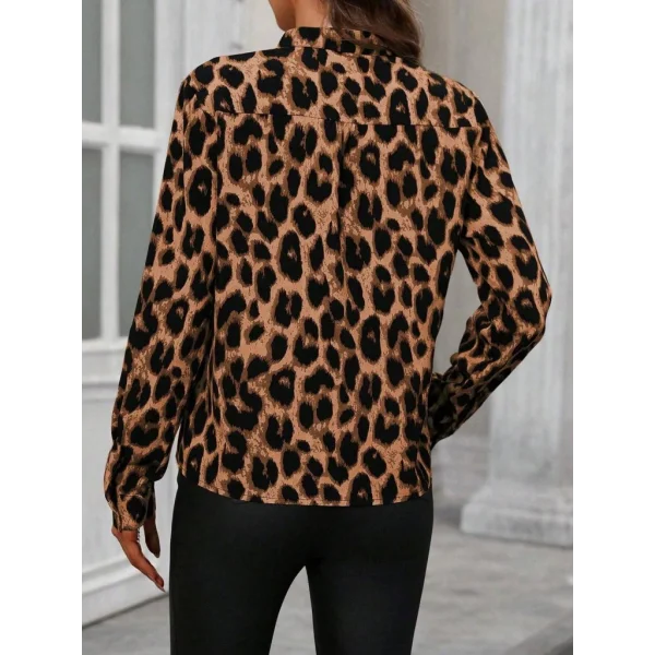 Kadın Uzun Kollu V Yakalı Leopar Desenli Modal Bluz