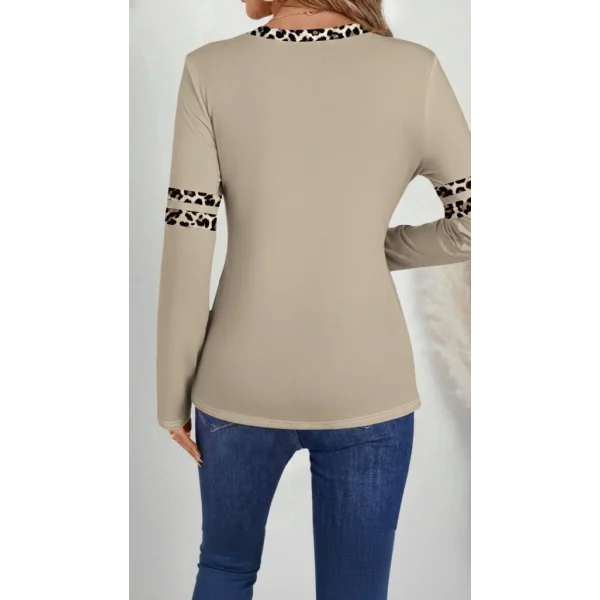 Kadın Uzun Kollu V Yakalı Leopar Desenli Viskon Iki Iplik Bluz
