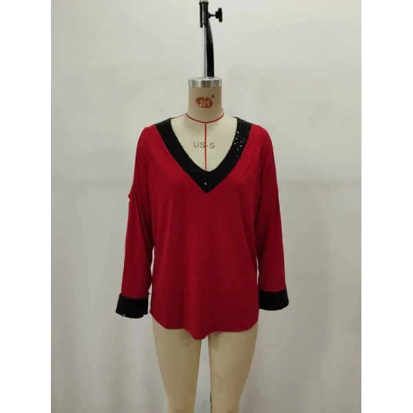 Kadın Uzun Kollu V Yakalı Omuzlardan Açık Sandy Bluz