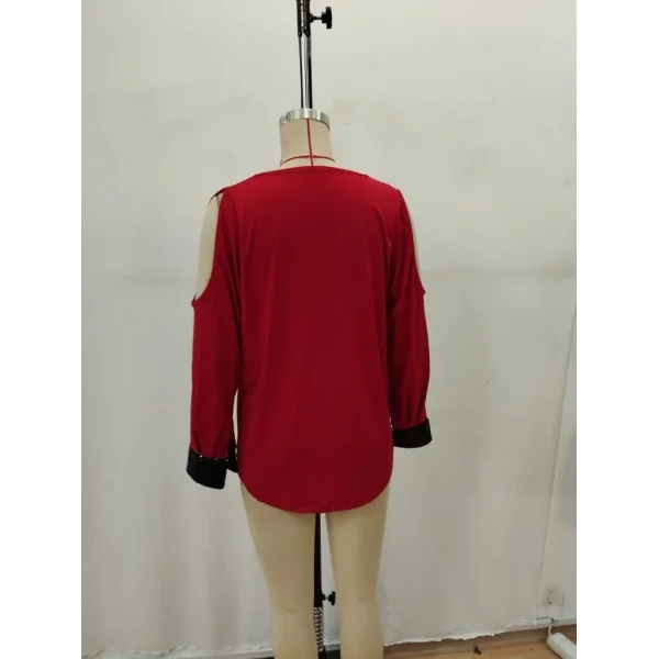 Kadın Uzun Kollu V Yakalı Omuzlardan Açık Sandy Bluz