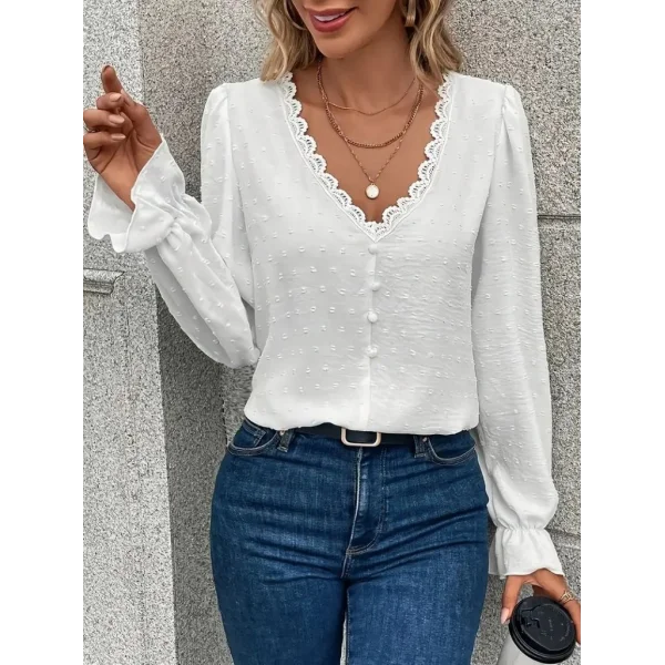 Kadın Uzun Kollu V Yakalı önden Düğmeli Bluz