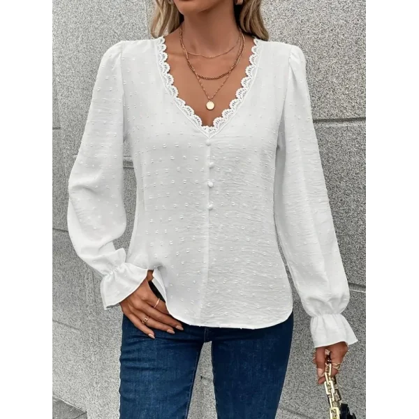 Kadın Uzun Kollu V Yakalı önden Düğmeli Bluz