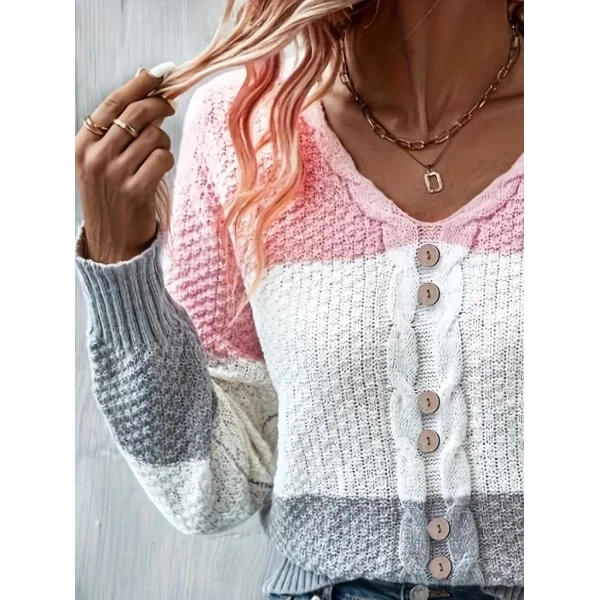 Kadın Uzun Kollu V Yakalı önden Düğmeli çok Renkli Bluz