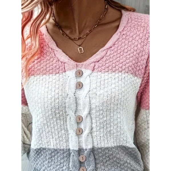 Kadın Uzun Kollu V Yakalı önden Düğmeli çok Renkli Bluz