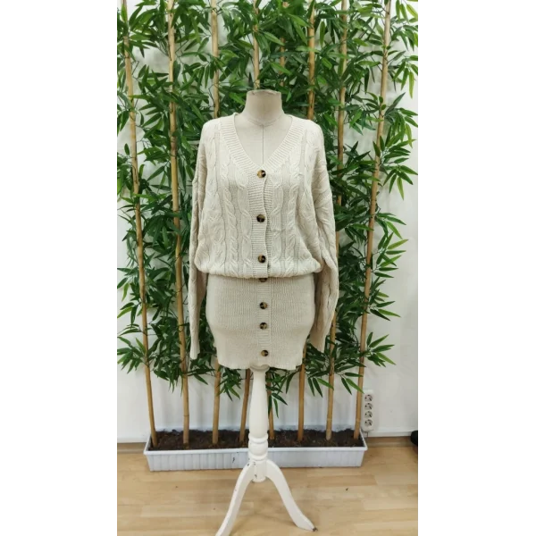 Kadın Uzun Kollu V Yakalı önden Düğmeli Kısa Triko Elbise