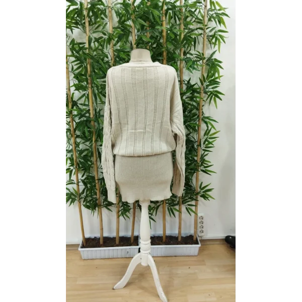 Kadın Uzun Kollu V Yakalı önden Düğmeli Kısa Triko Elbise