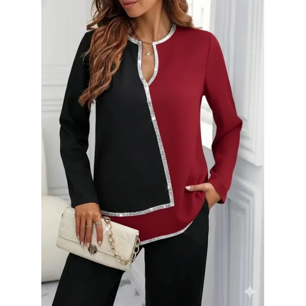 Kadın Uzun Kollu V Yakalı Pul Payet Işlemeli Ithal Krep Bluz