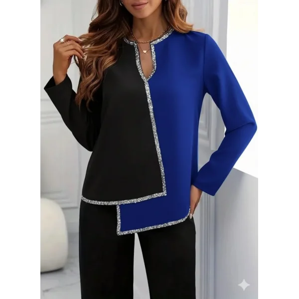 Kadın Uzun Kollu V Yakalı Pul Payet Işlemeli Ithal Krep Bluz