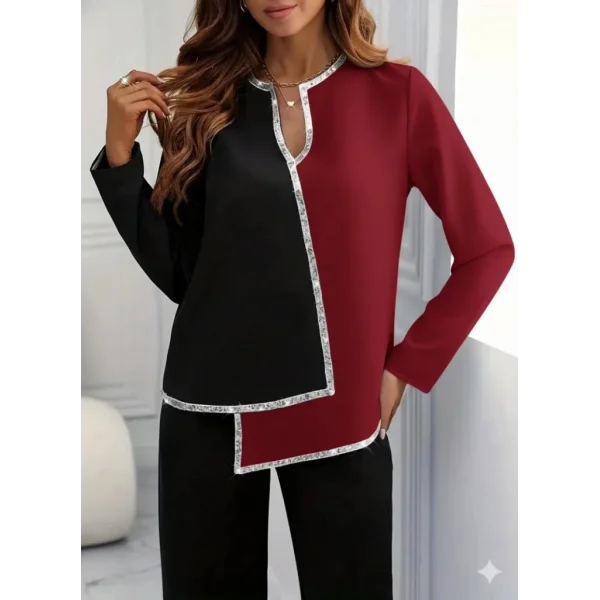 Kadın Uzun Kollu V Yakalı Pul Payet Işlemeli Ithal Krep Bluz