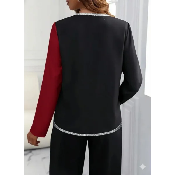 Kadın Uzun Kollu V Yakalı Pul Payet Işlemeli Ithal Krep Bluz