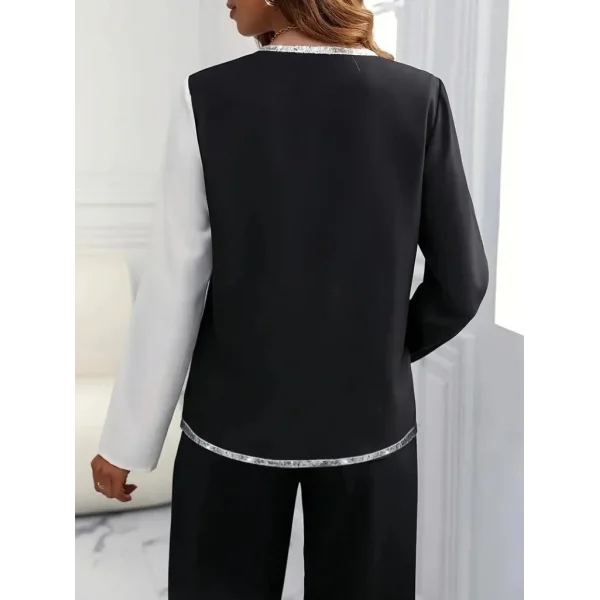 Kadın Uzun Kollu V Yakalı Pul Payet Işlemeli Ithal Krep Bluz