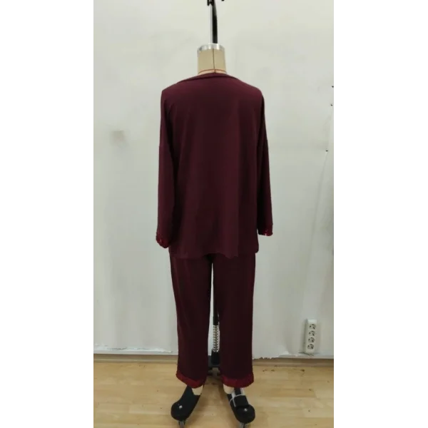 Kadın Uzun Kollu V Yakalı Pulpayet Viskon Iki Iplik Bluz Ve Pantolon Takım