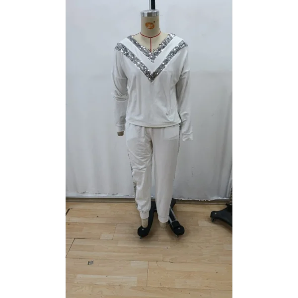 Kadın Uzun Kollu V Yakalı Pulpayetli Viskon Iki Iplik Bluz Ve Pantolon