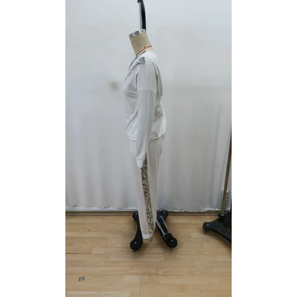 Kadın Uzun Kollu V Yakalı Pulpayetli Viskon Iki Iplik Bluz Ve Pantolon