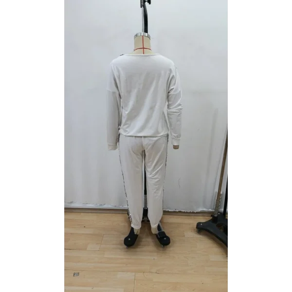 Kadın Uzun Kollu V Yakalı Pulpayetli Viskon Iki Iplik Bluz Ve Pantolon