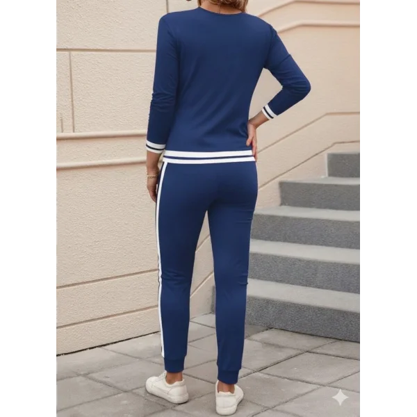 Kadın Uzun Kollu V Yakalı Ribanalı Viskon Iki Iplik Bluz Ve Pantolon Ikili Takım