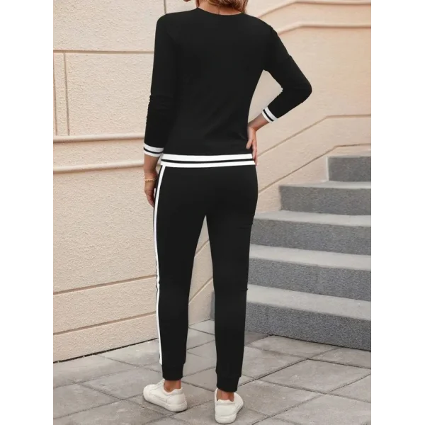 Kadın Uzun Kollu V Yakalı Ribanalı Viskon Iki Iplik Bluz Ve Pantolon Ikili Takım