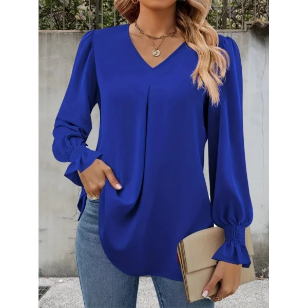Kadın Uzun Kollu V Yakalı Salaş Ithal Krep Bluz